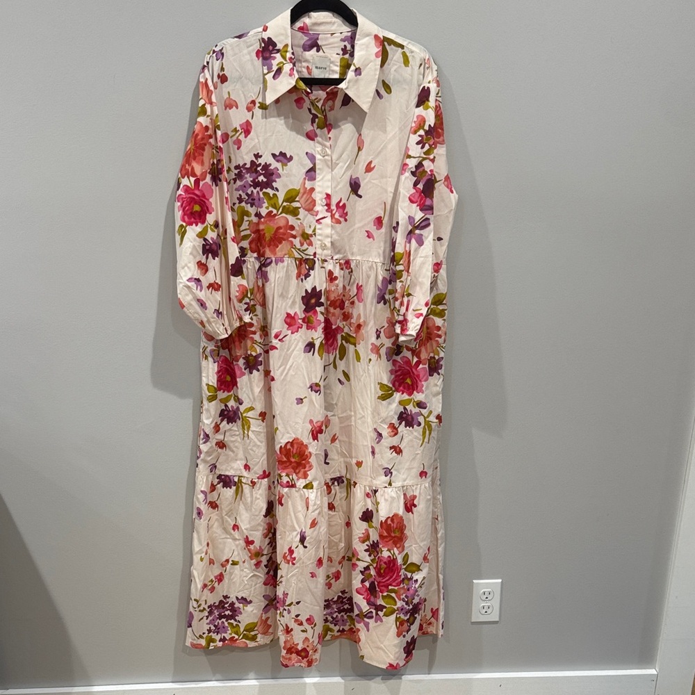 Anthropologie Floral Long Sleeve Dress - Pink and Purple